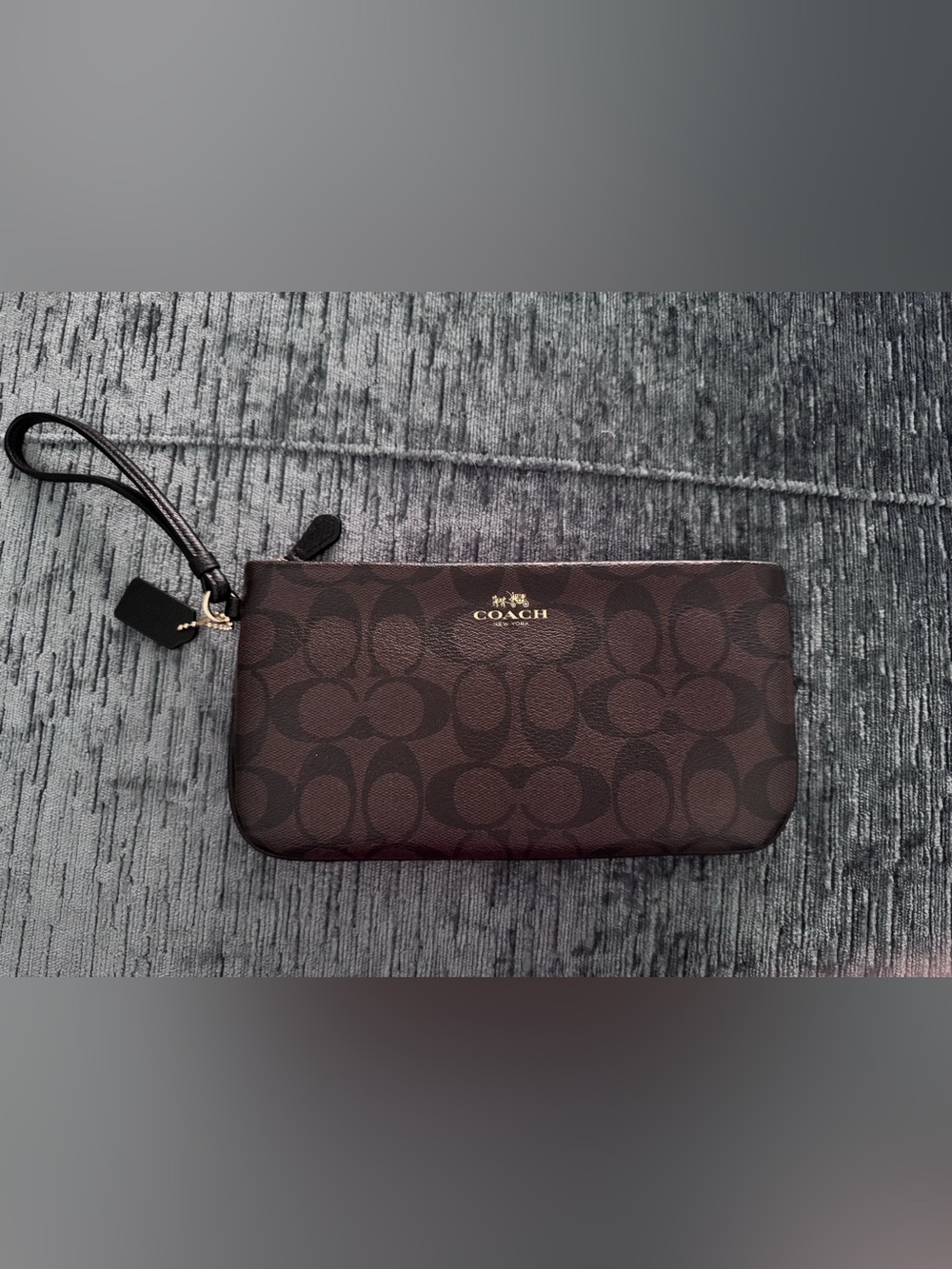 Coach Brown Signature Zip Bag with Gold Logo